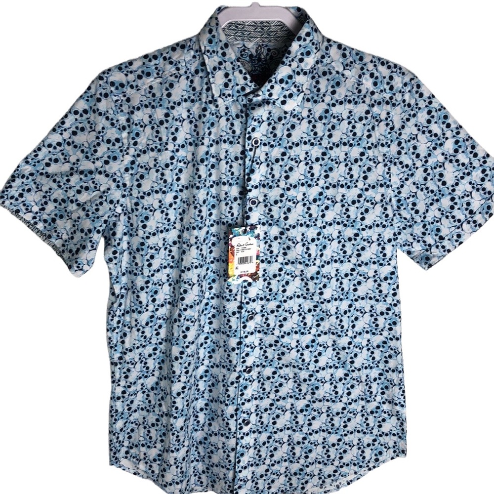 ROBERT GRAHAM  Tetonia All Over Skull Heads Print Shirt, Size S MSRP$178.00